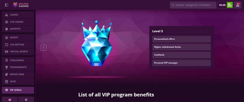 Avis sur Malina Casino en ligne (2026) - Bonus de bienvenue exceptionnel